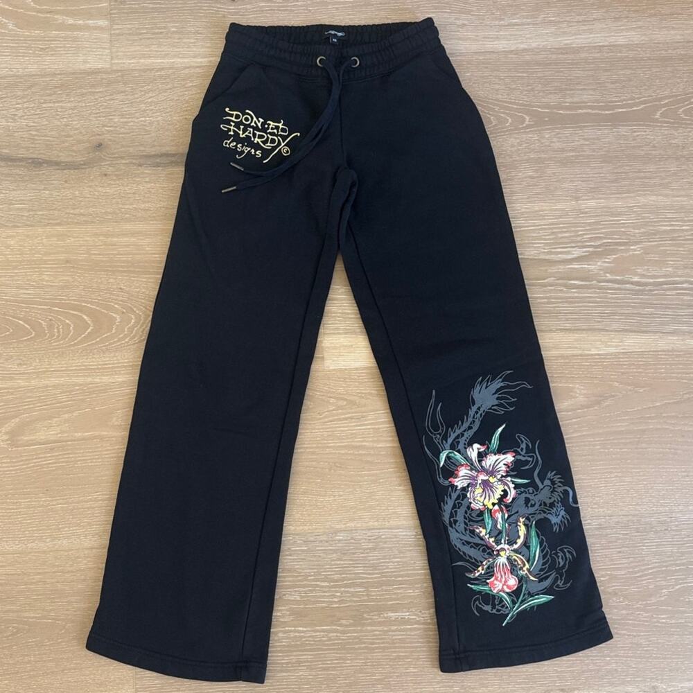 Ed Hardy Sweatpants Tigers Size XS Black Orange Yellow Pink